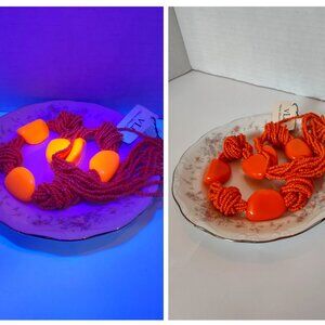 Vintage LVD Orange Seed Bead Necklace 8-Strand Glass Lucite 24" Glows! NWT